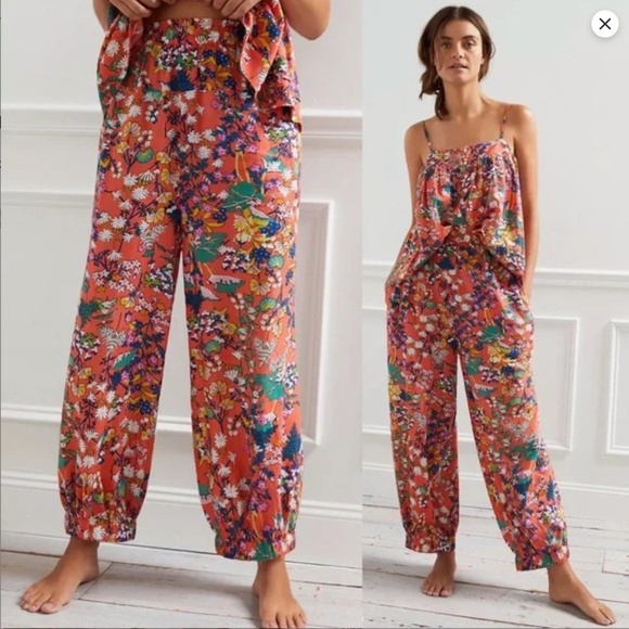 Anthropologie Other - Anthropologie Iris Harem Pants M Floral Barrel Jogger Pajama Cottage Boho Pocket